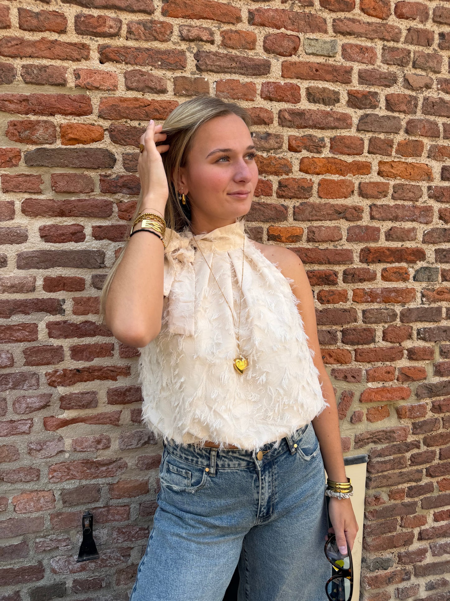 Top Halter Feather Offwhite voor dames