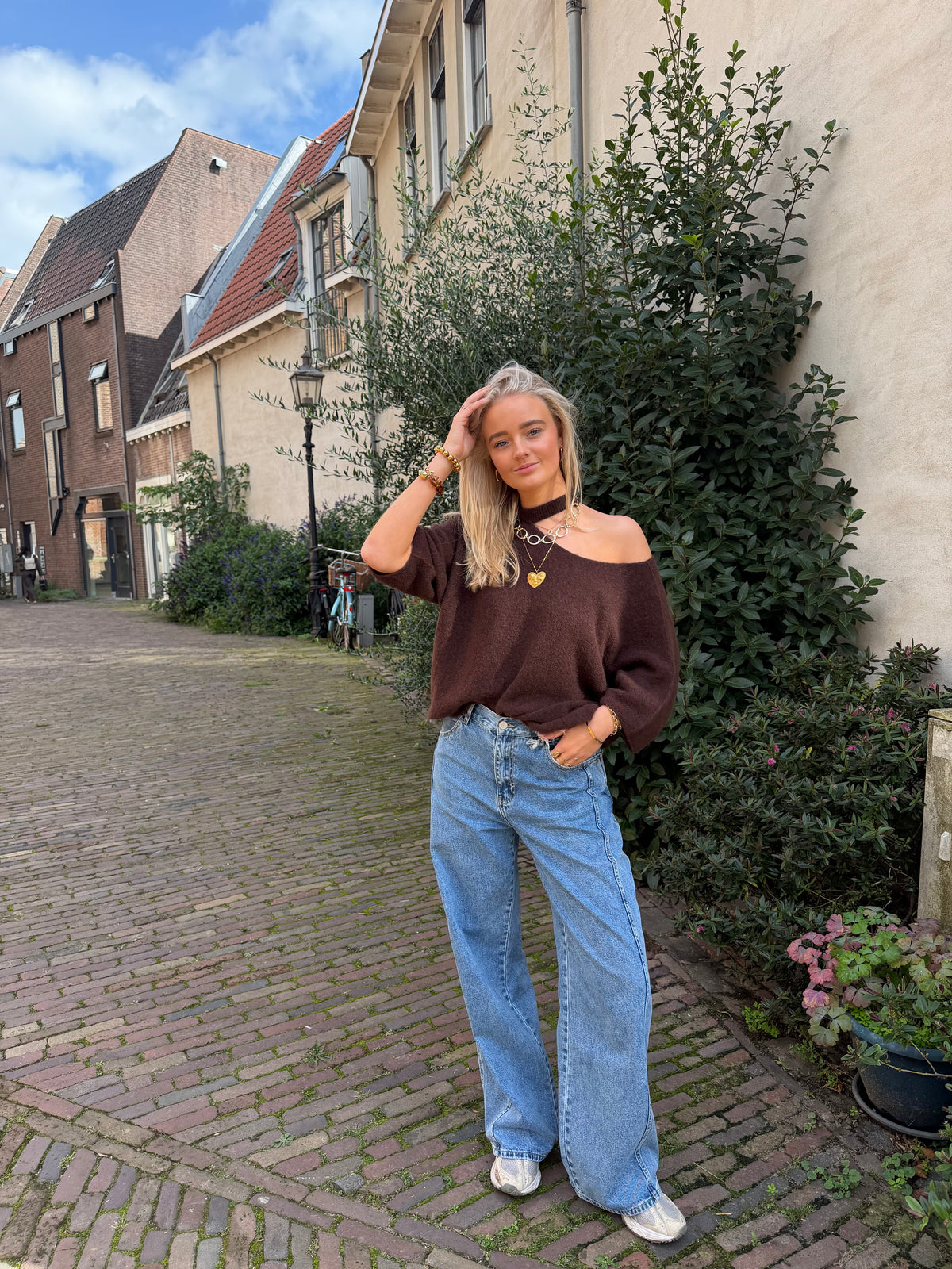 Knit Fleur Choker Brown voor dames