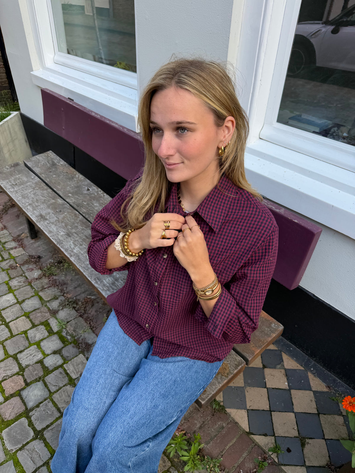 Blouse Ruby Check Bordeaux voor dames