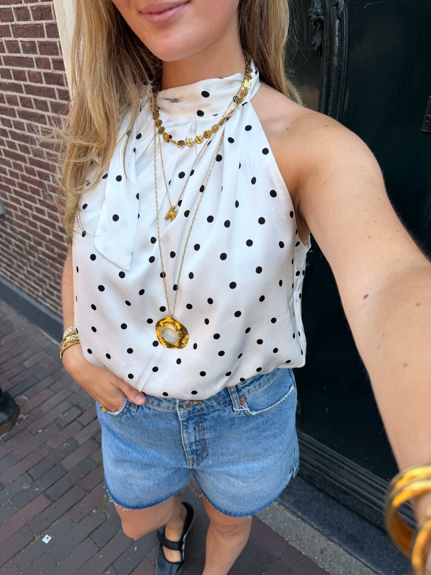 Top Halter Satin Dots White voor dames