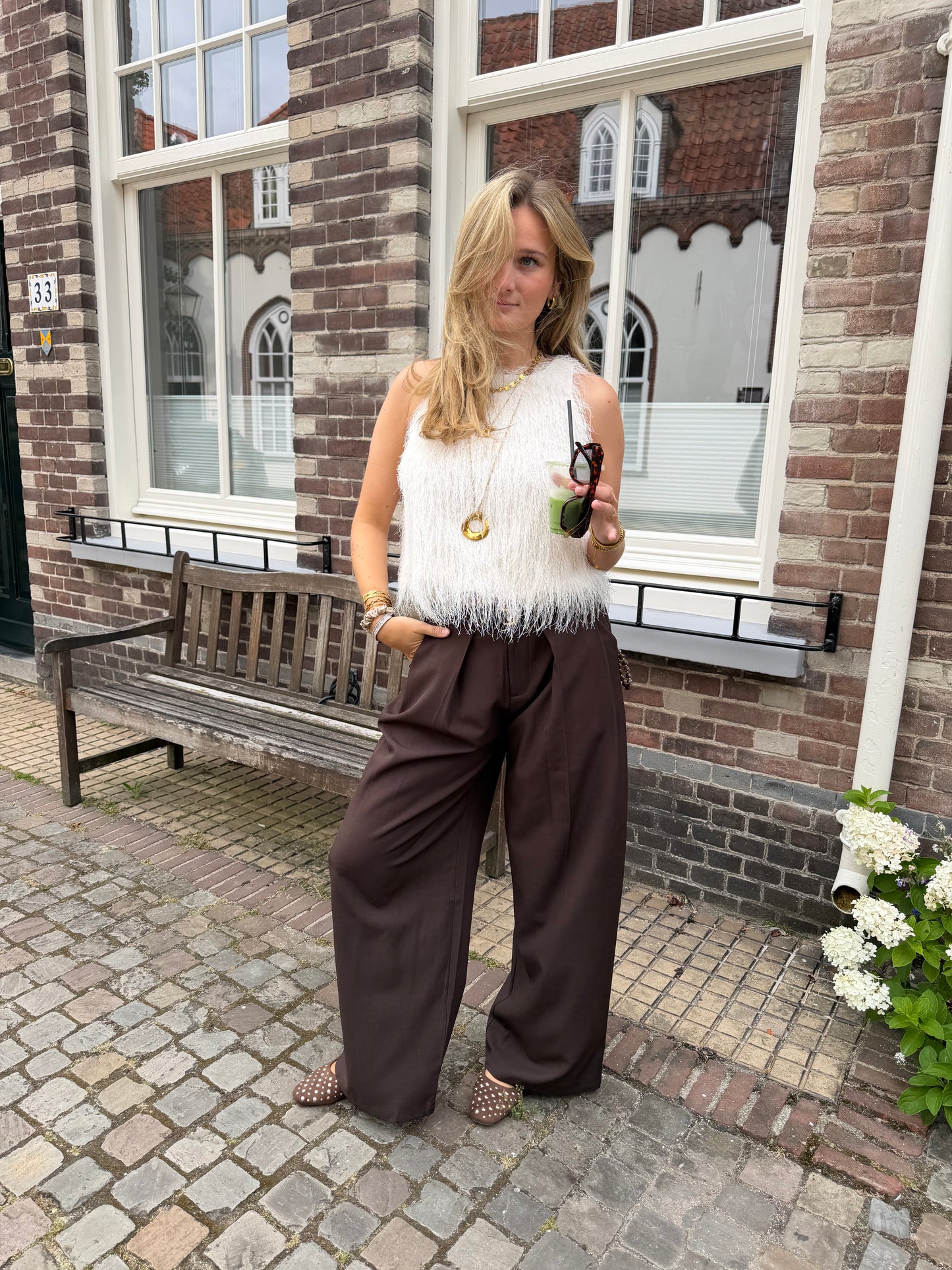 Pants Nien Wide Leg Brown voor dames
