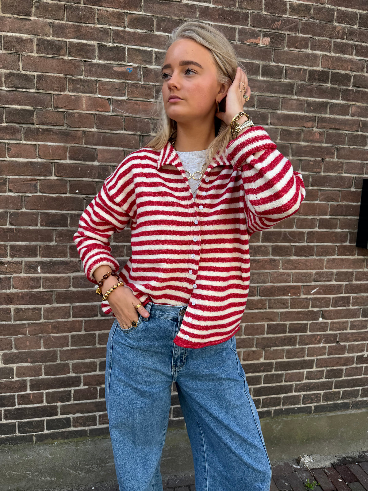 Cardigan Veerle Stripe Red voor dames