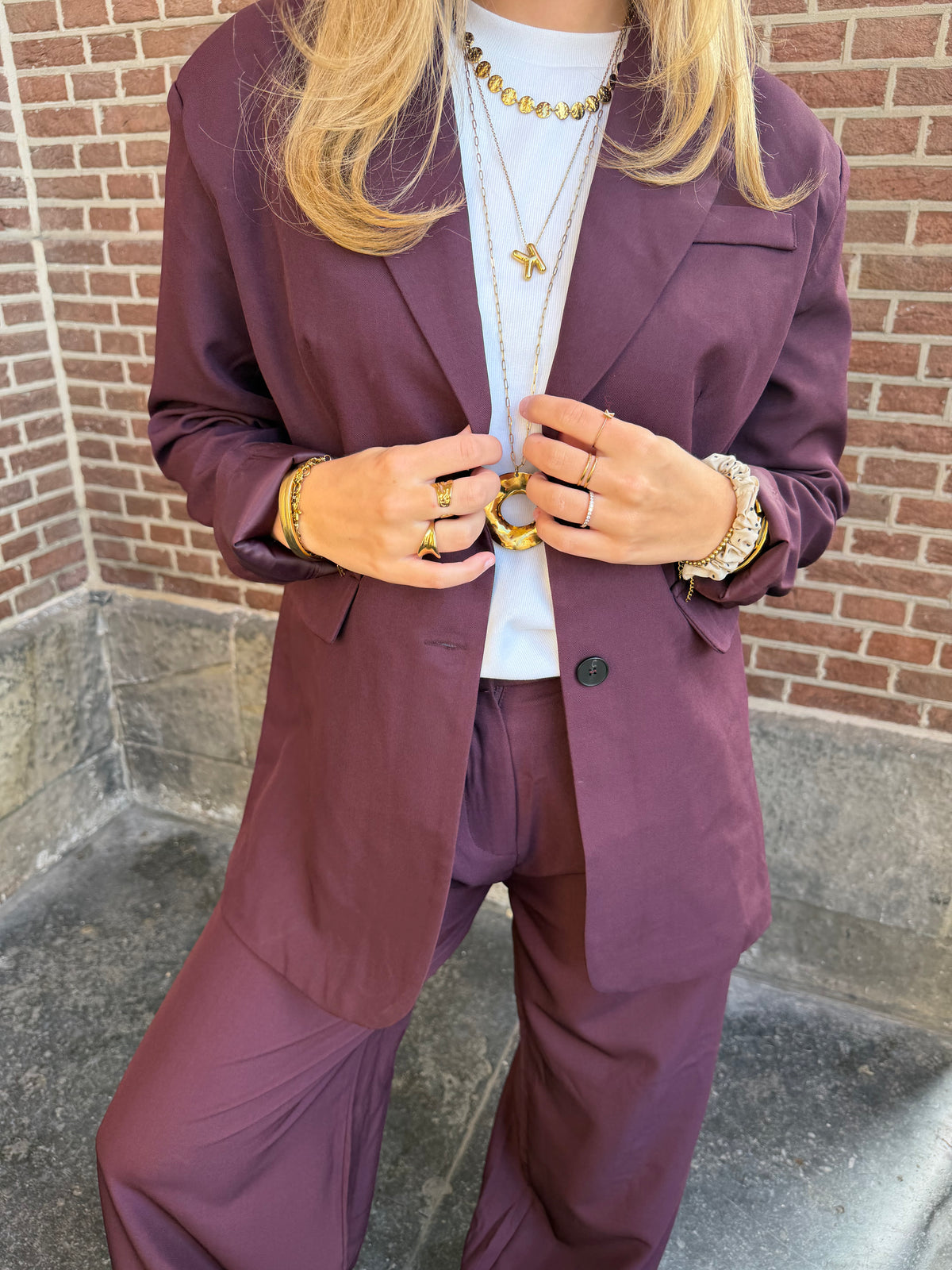 Pants Lauren Wide Leg Bordeaux voor dames