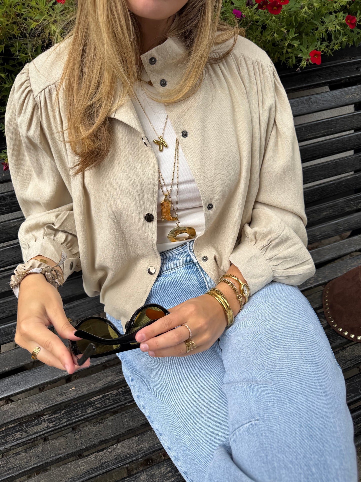 Jacket Short Button Beige voor dames