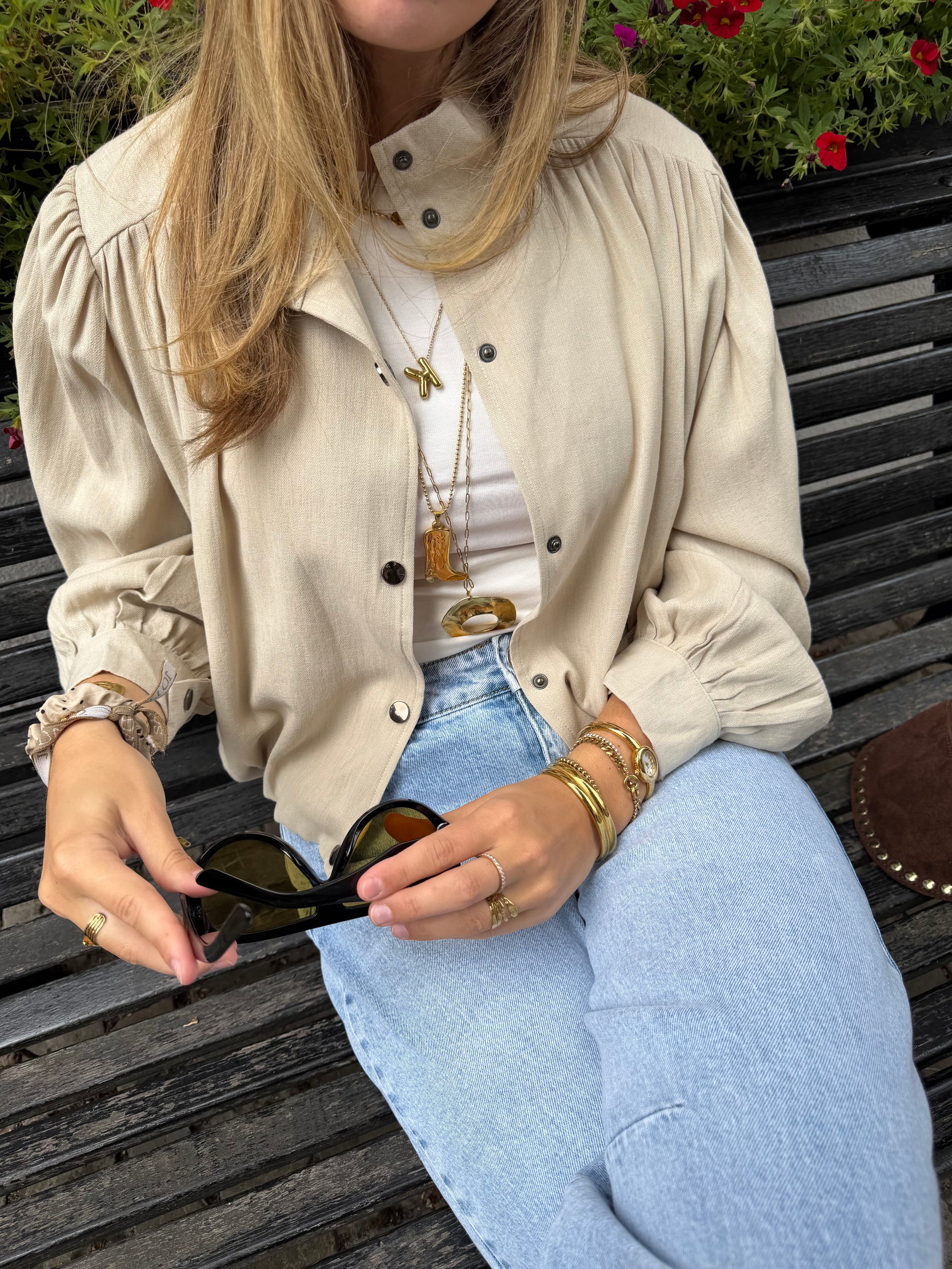 Jacket Short Button Beige voor dames