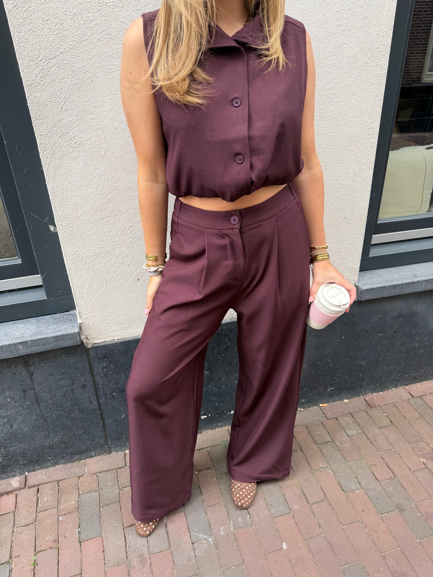 Pants River Wide Leg Bordeaux voor dames