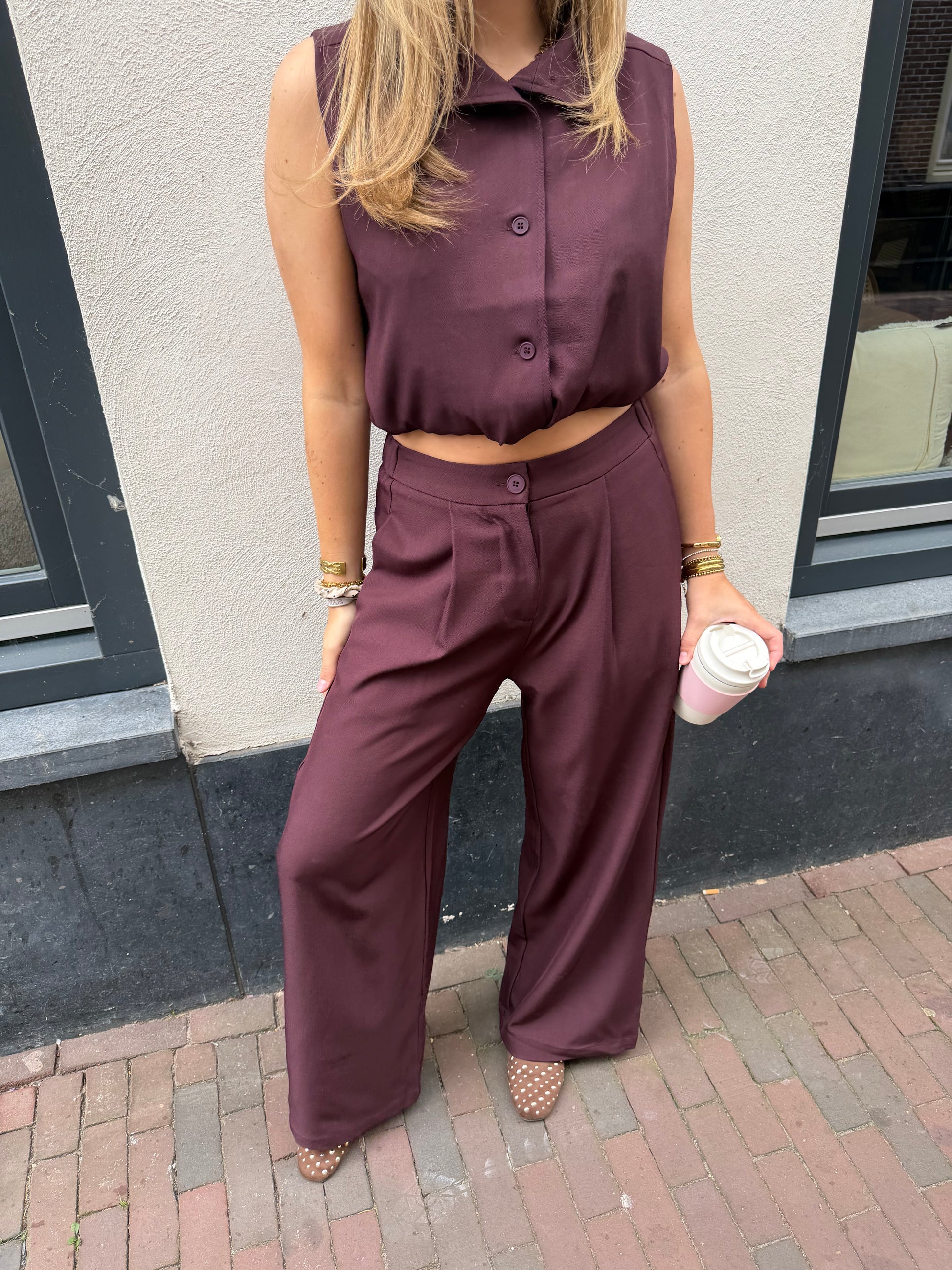 Pants River Wide Leg Bordeaux voor dames