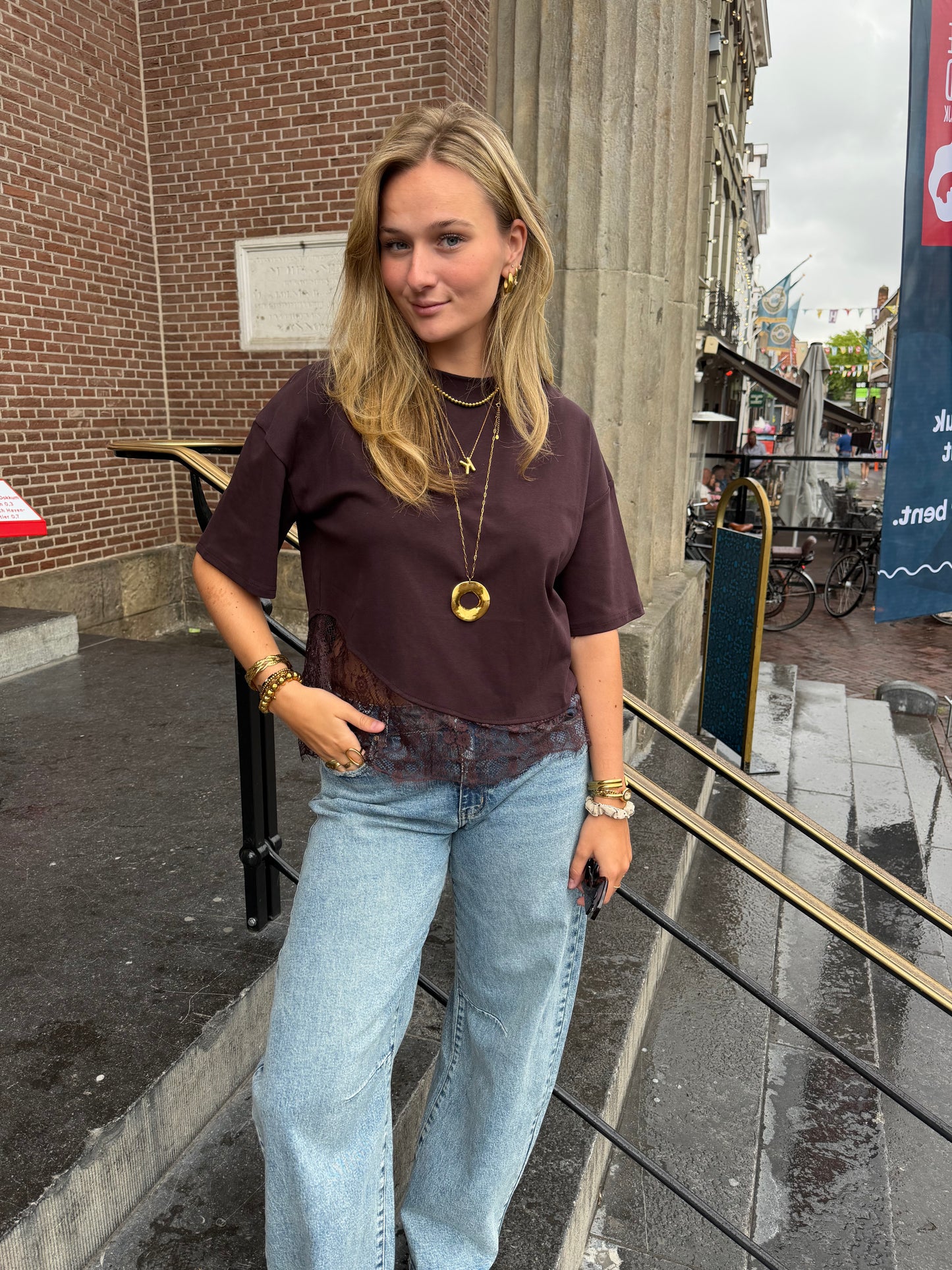 T-shirt Kate Lace Bordeaux voor dames