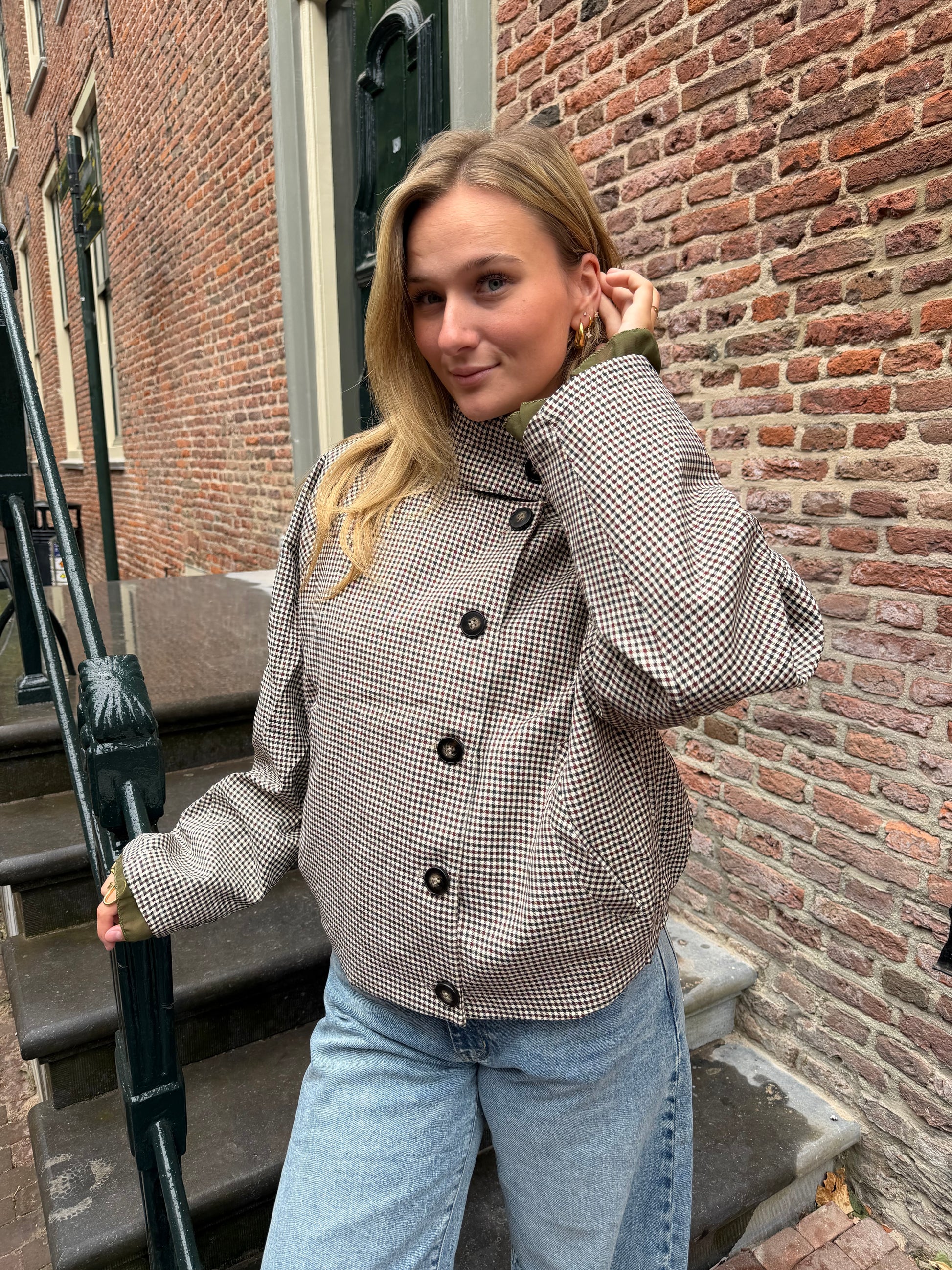 Jacket Floor Check Beige voor dames