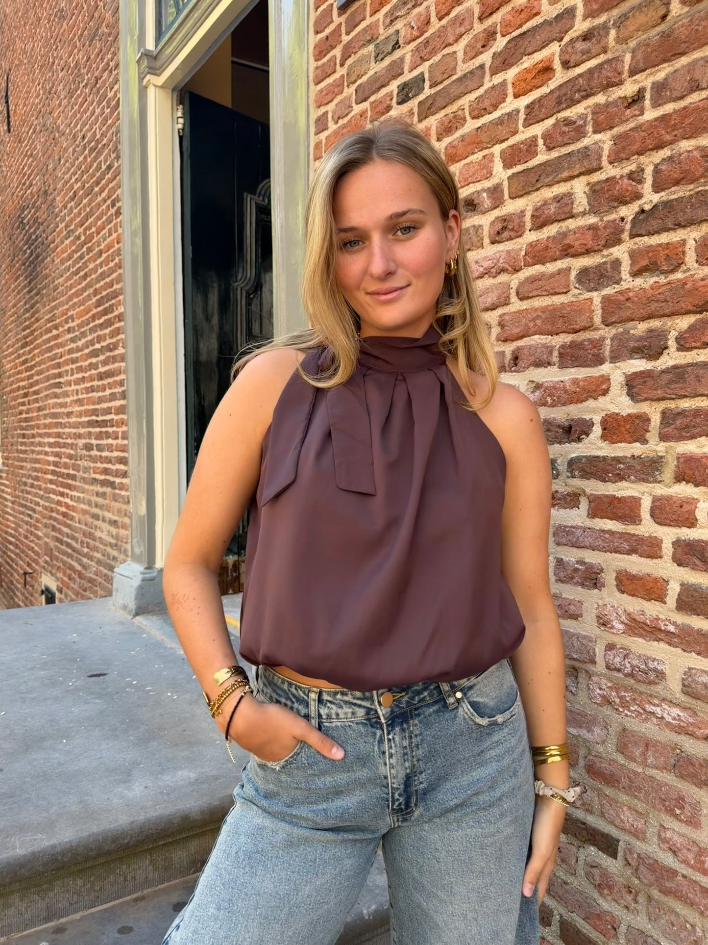 Top Halter Satin Bordeaux voor dames