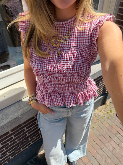 Top Smock Check Red voor dames