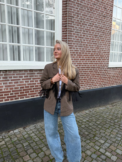 Blazer Fringe Check Brown voor dames
