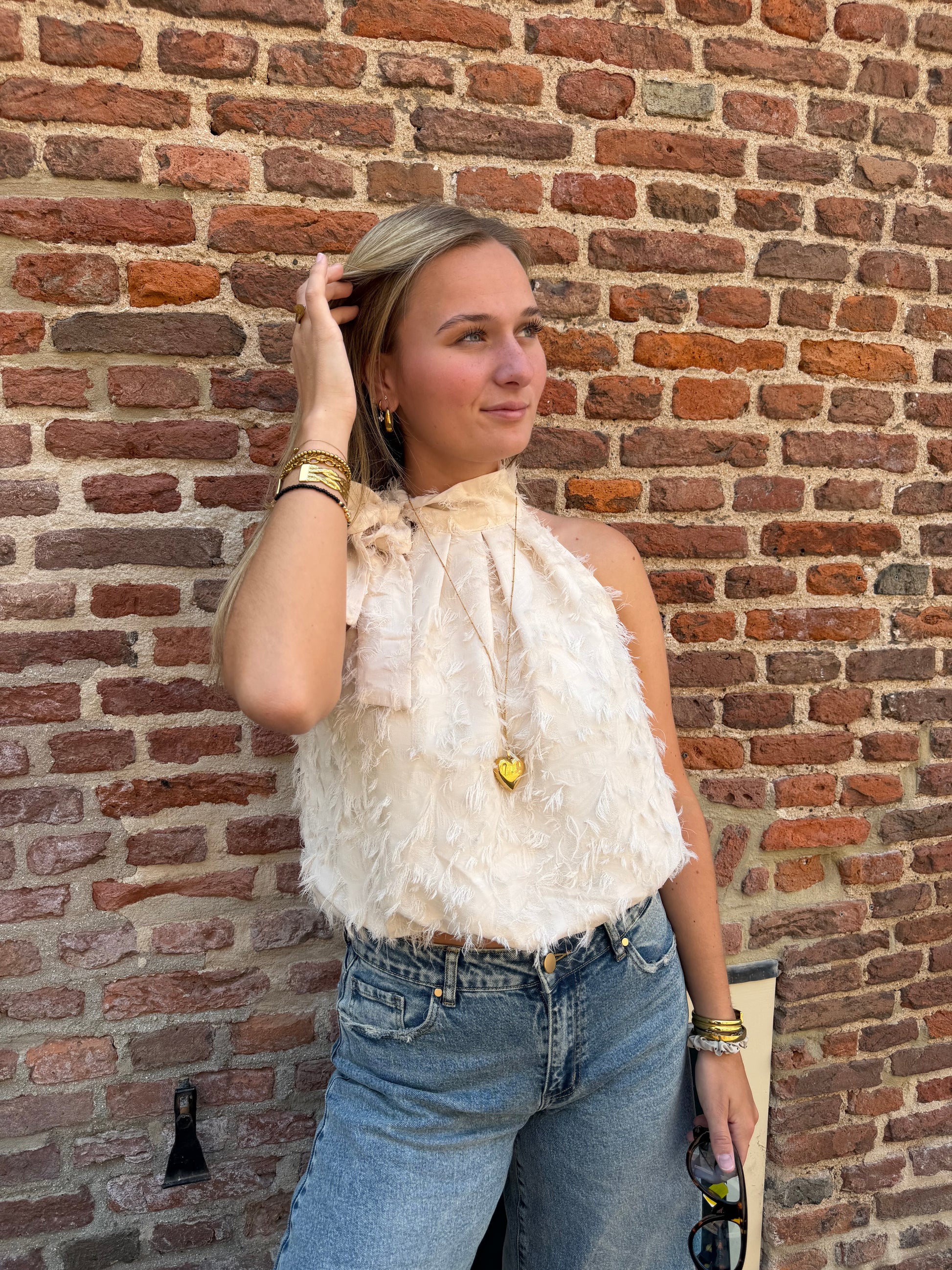 Top Halter Feather Offwhite voor dames