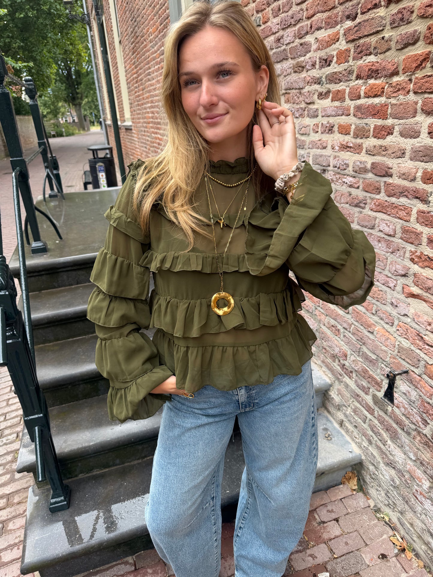 Blouse Saar Ruffle Green voor dames