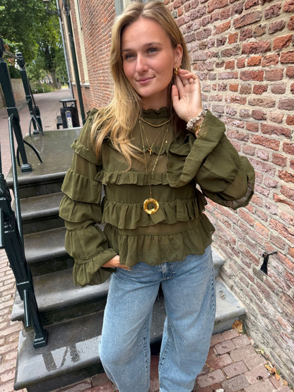 Blouse Saar Ruffle Green voor dames