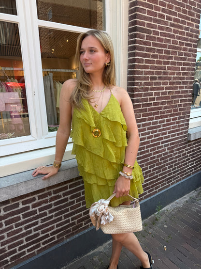 Dress Short Ruffles Green voor dames