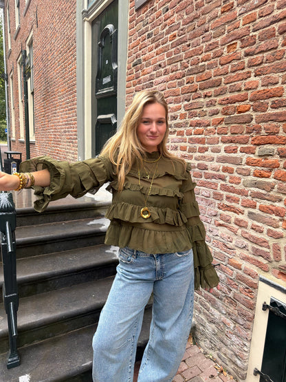 Blouse Saar Ruffle Green voor dames