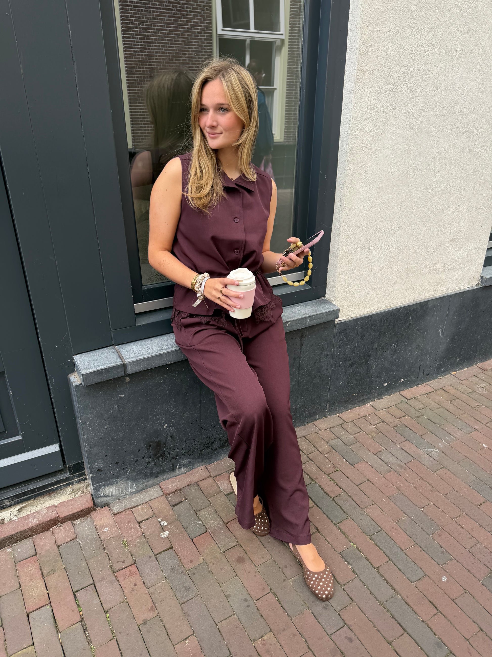 Pants River Wide Leg Bordeaux voor dames