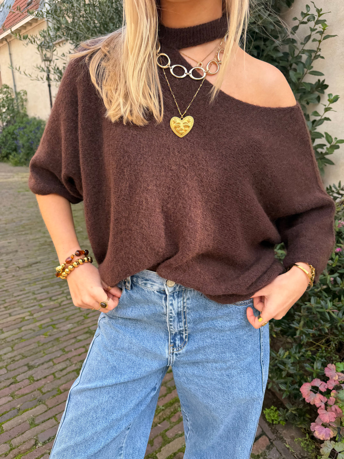 Knit Fleur Choker Brown voor dames