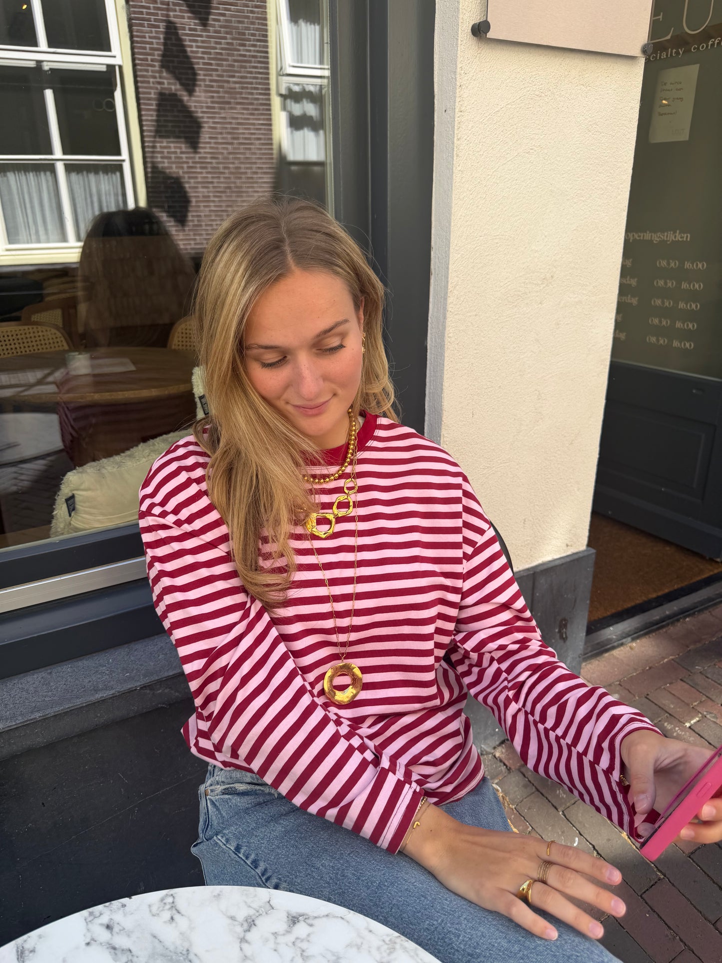Longsleeve Stripes Pink Bordeaux voor dames