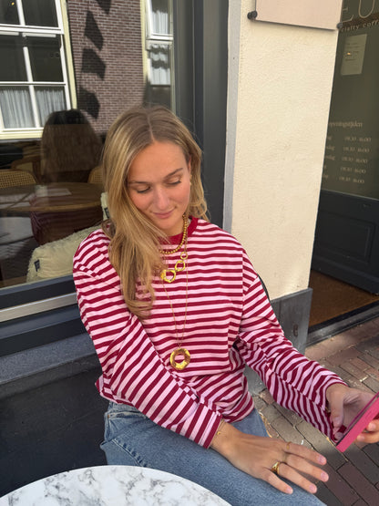 Longsleeve Stripes Pink Bordeaux voor dames