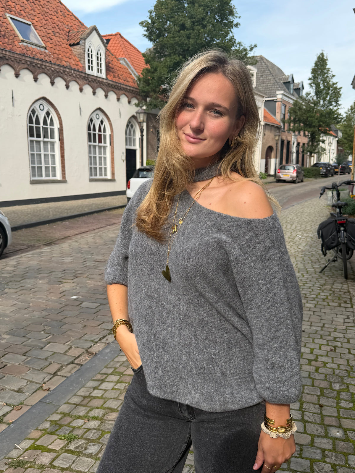 Knit Fleur Choker Grey voor dames