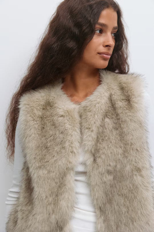 Gilet Fur Beige voor dames