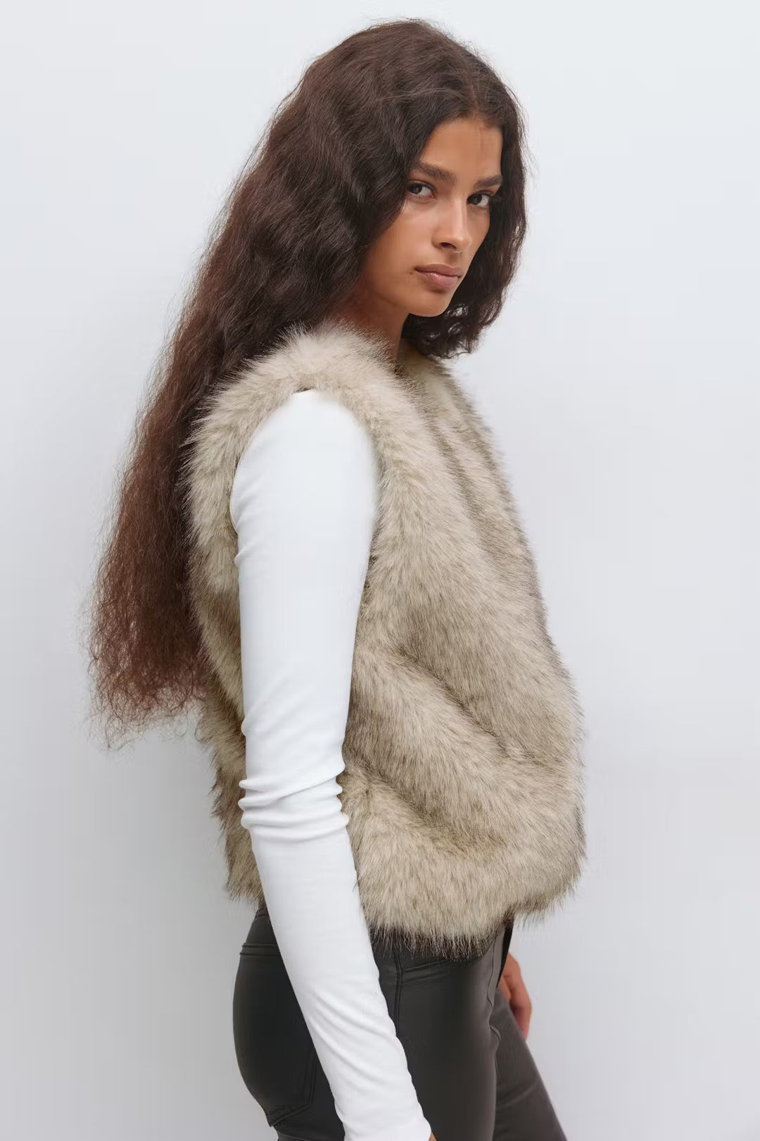 Gilet Fur Beige voor dames