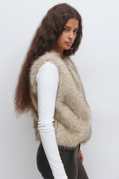 Gilet Fur Beige voor dames