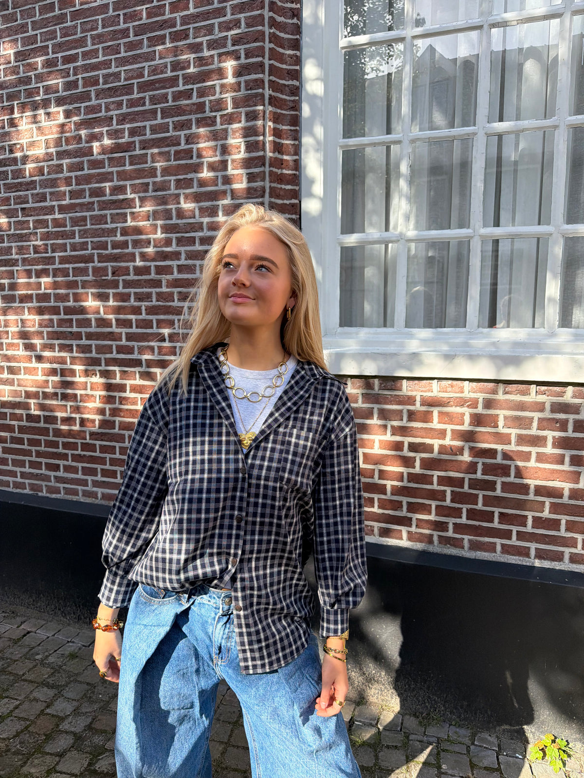 Blouse Daisy Check Navy voor dames