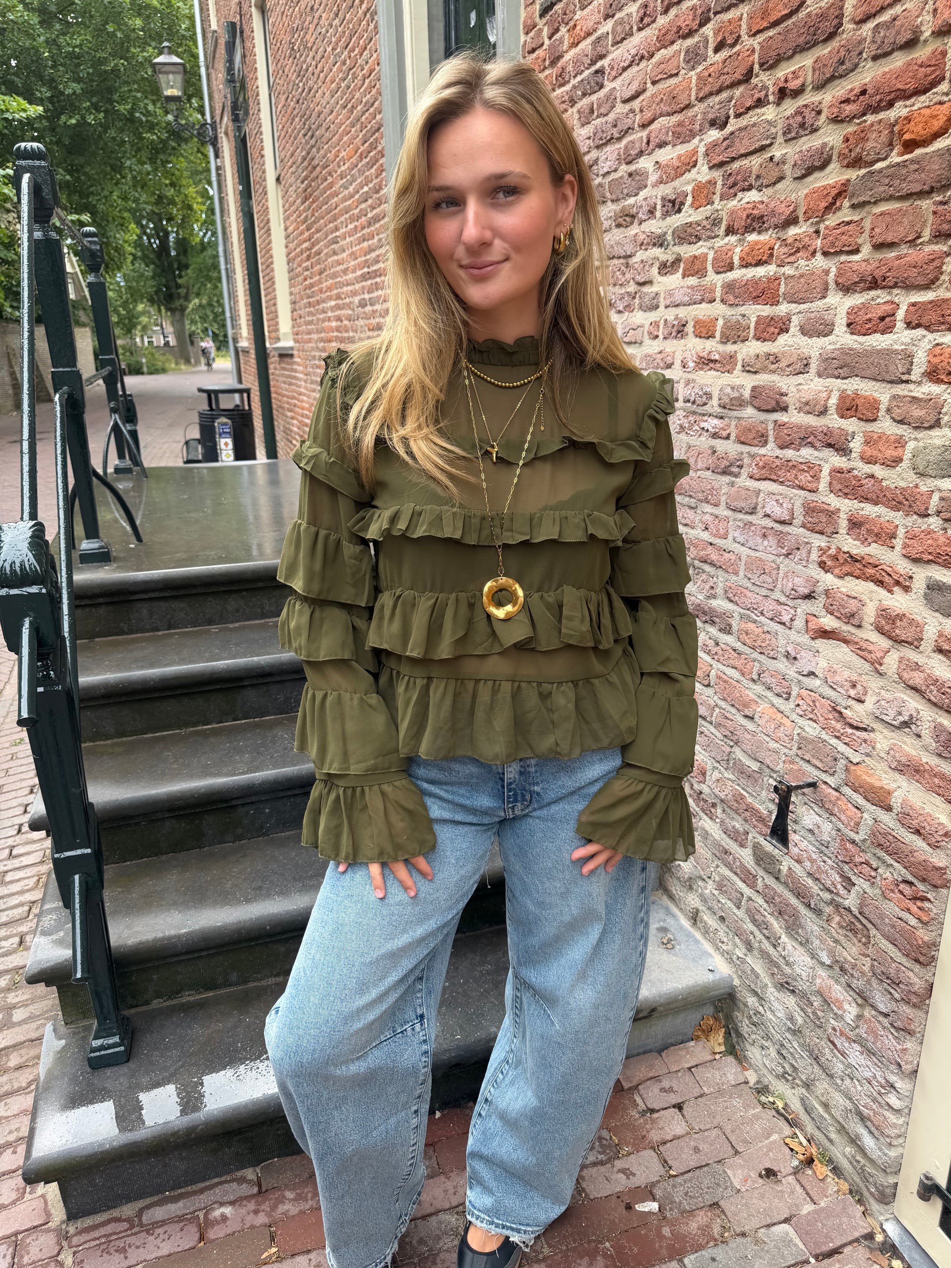 Blouse Saar Ruffle Green voor dames