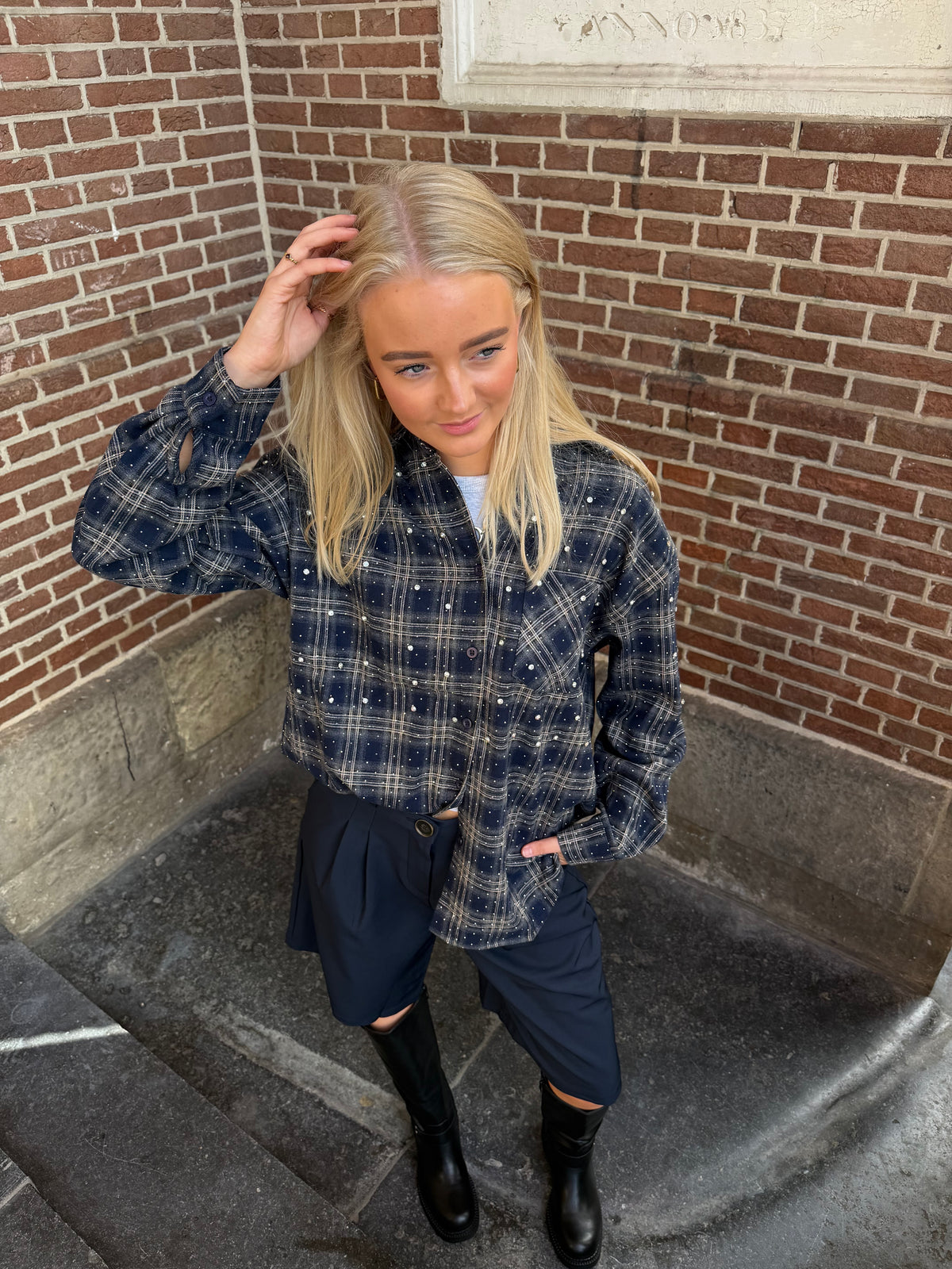 Blouse Spark Check Blue voor dames