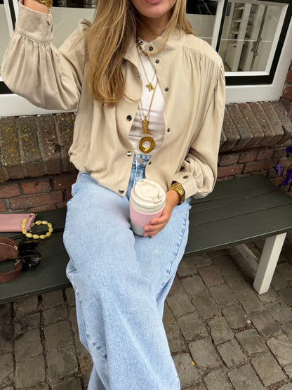 Jacket Short Button Beige voor dames