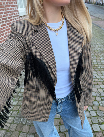 Blazer Fringe Check Brown voor dames