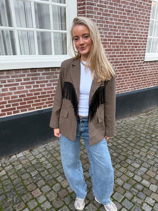 Blazer Fringe Check Brown voor dames