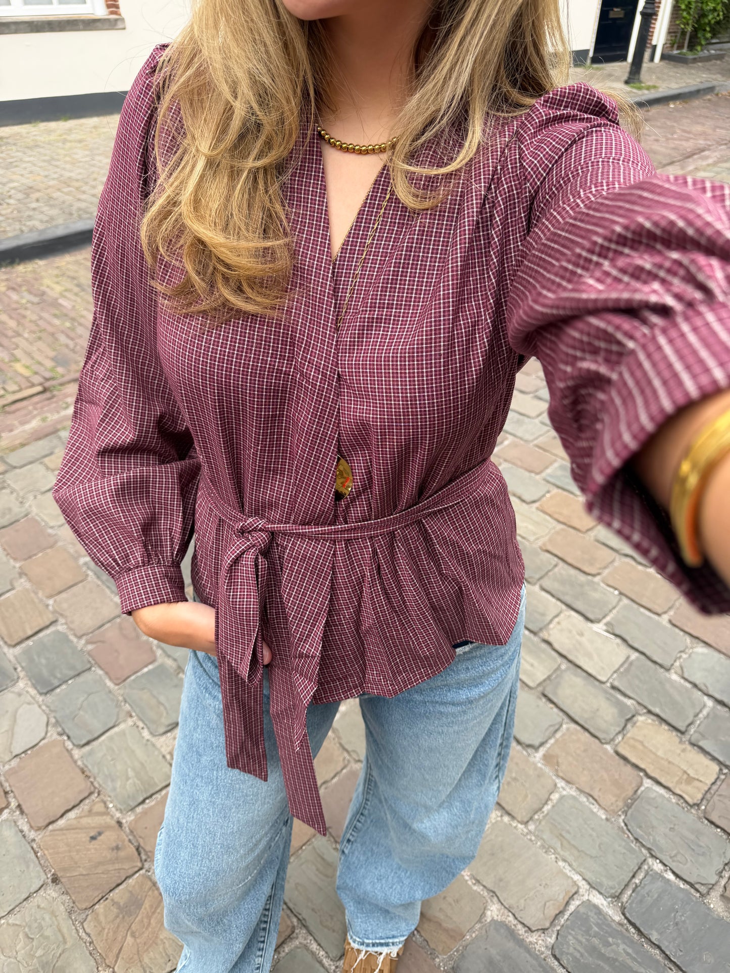 Blouse Jill Check Bordeaux voor dames