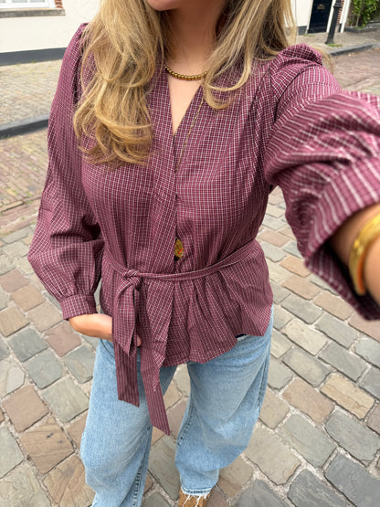 Blouse Jill Check Bordeaux voor dames