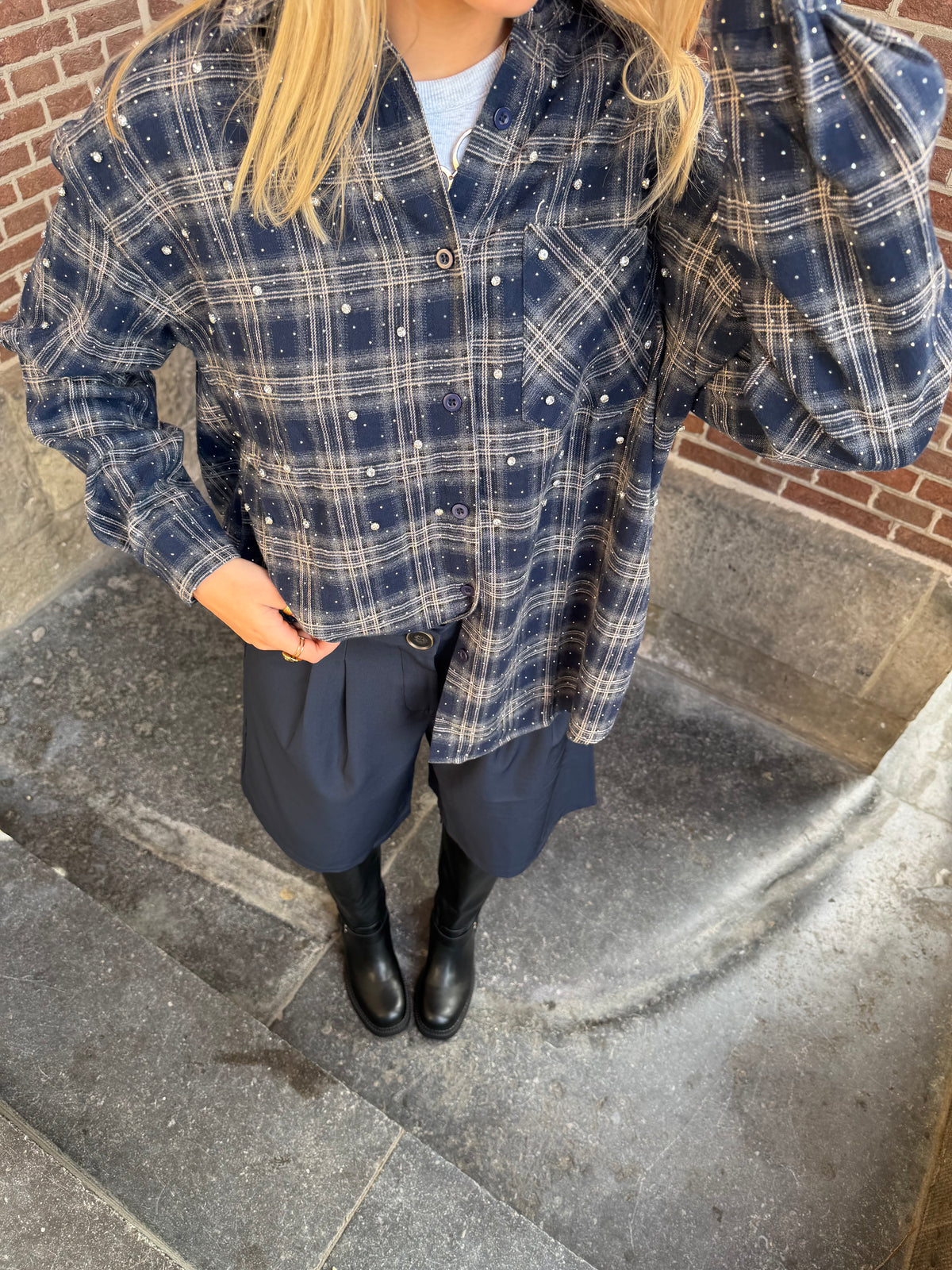 Blouse Spark Check Blue voor dames