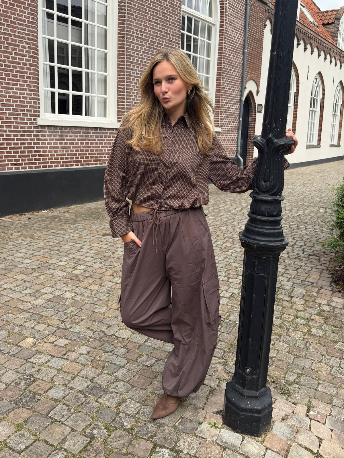 Blouse Feline Check Brown voor dames