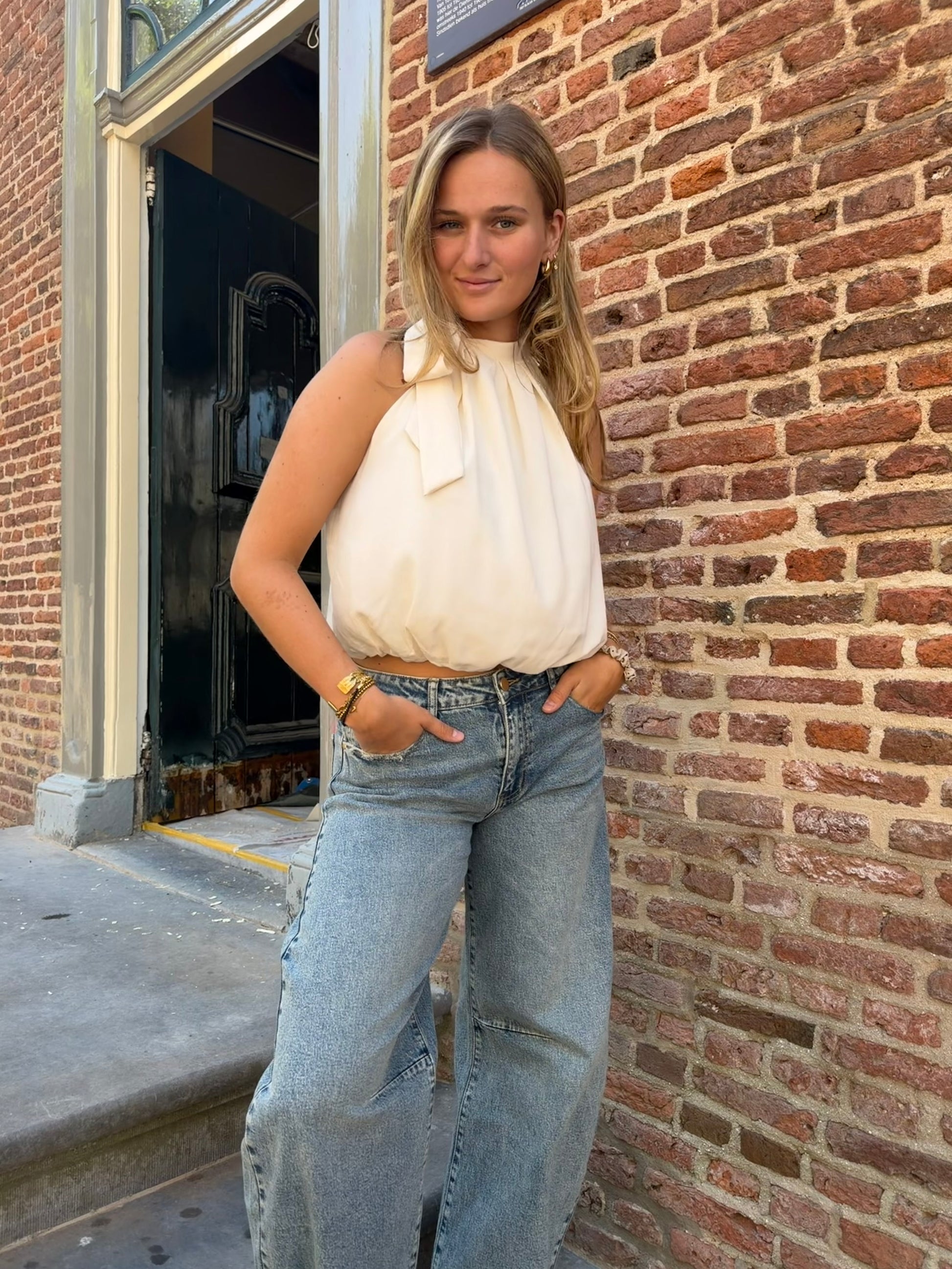 Top Halter Satin Offwhite voor dames