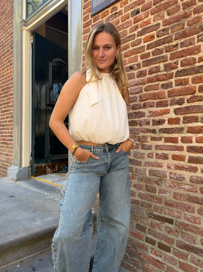 Top Halter Satin Offwhite voor dames