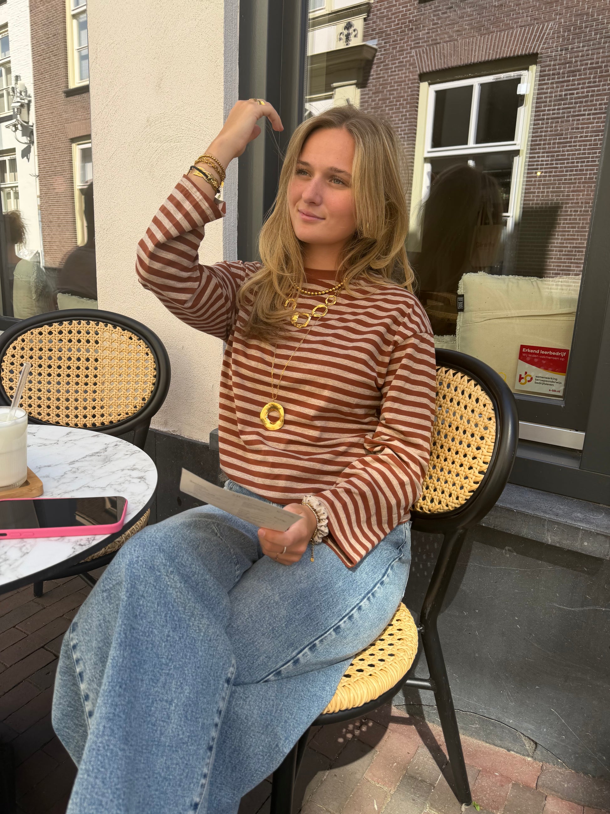 Longsleeve Stripes Caramel voor dames