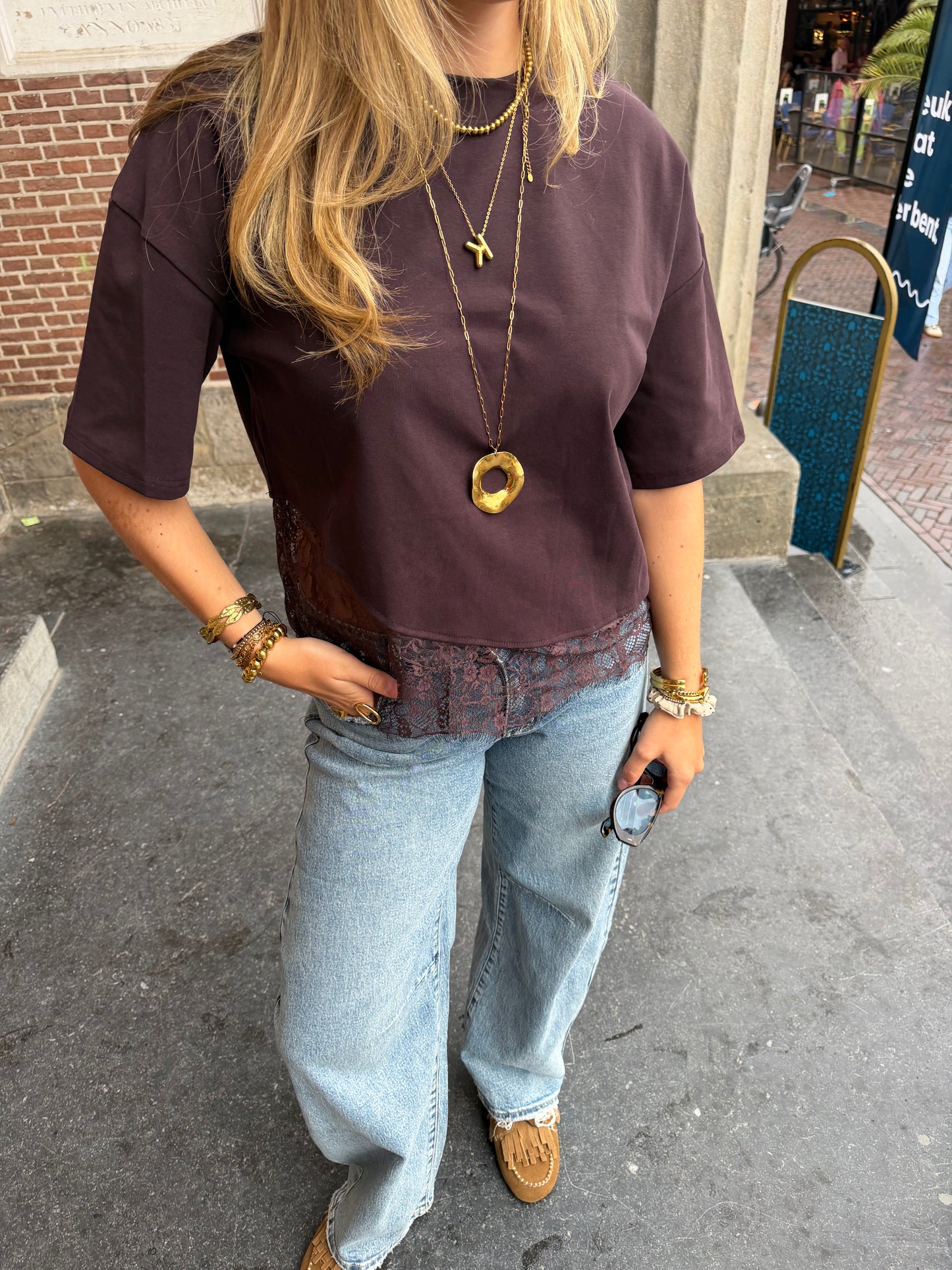 T-shirt Kate Lace Bordeaux voor dames