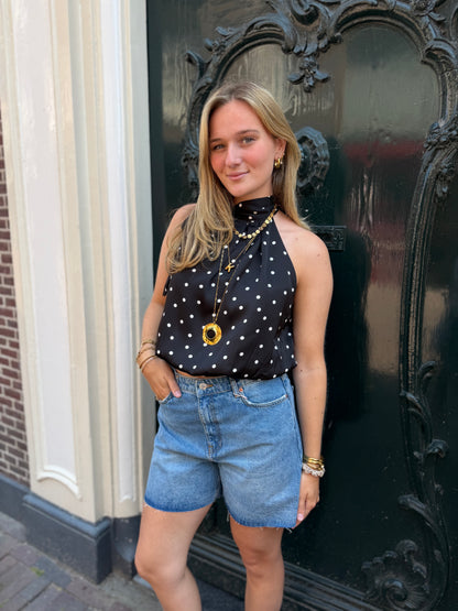 Top Halter Satin Dots Black voor dames