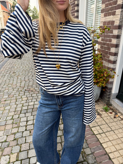 Longsleeve Stripe White Blue voor dames