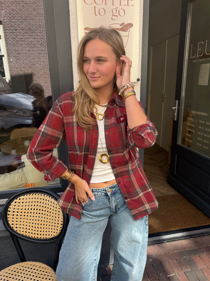 Blouse Iconic Check Bordeaux voor dames