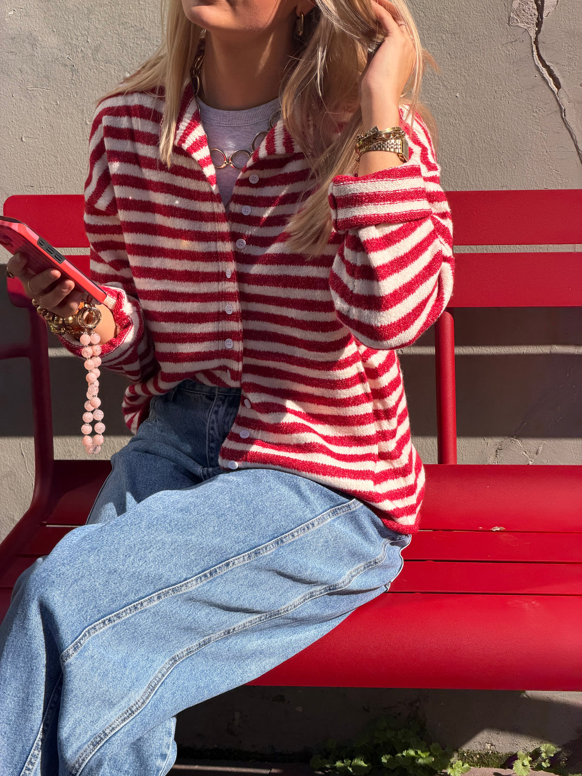 Cardigan Veerle Stripe Red voor dames