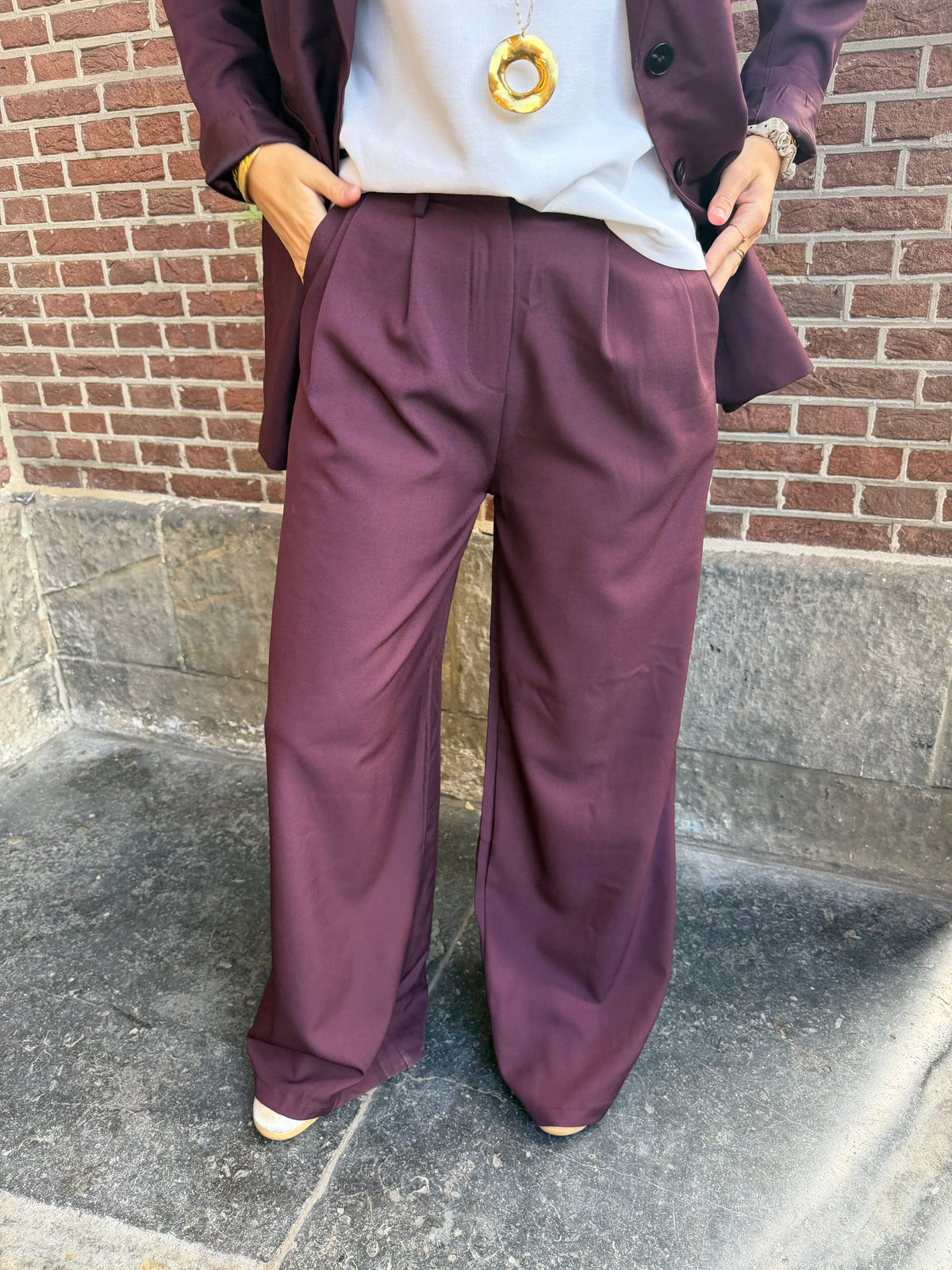 Pants Lauren Wide Leg Bordeaux voor dames