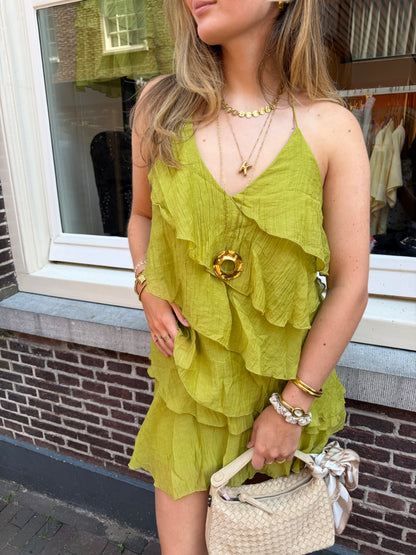 Dress Short Ruffles Green voor dames