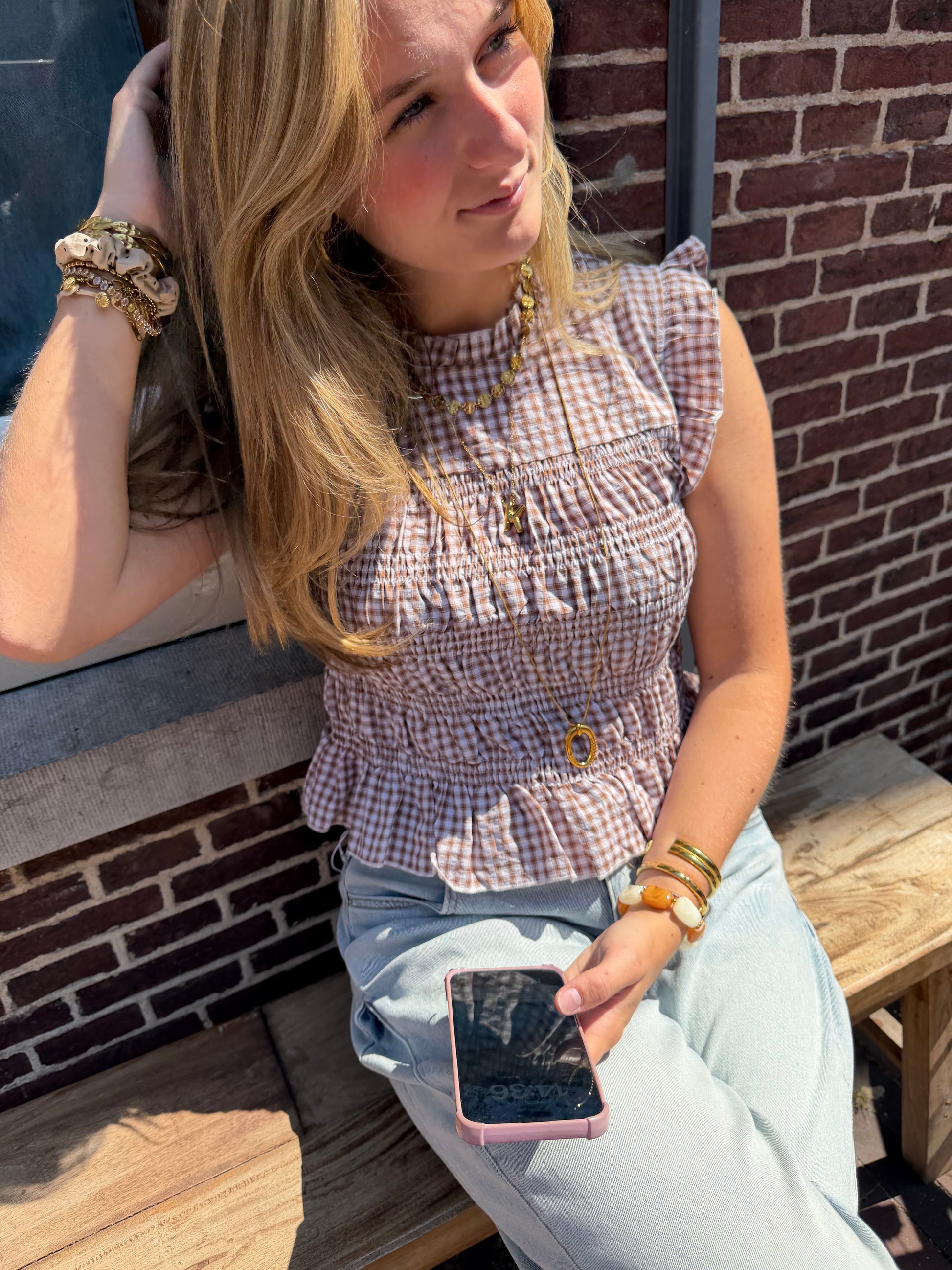 Top Smock Check Brown voor dames